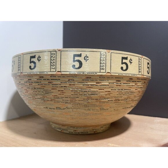 5 Cents Bowl From Ticket Stubs Recycled Upcycled Found Art Repurposed Great Gift - Picture 1 of 5